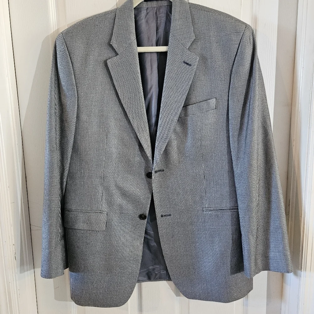 Ralph Ralph Lauren Silk Blue Gray Houndstooth Print Sport Coat Blazer Size 40R